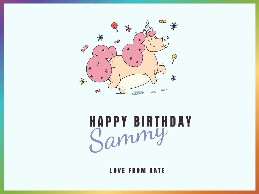 Whimsical Pig-Unicorn Birthday Card with Festive Candy Accents - Download Free Stock Templates Pikwizard.com