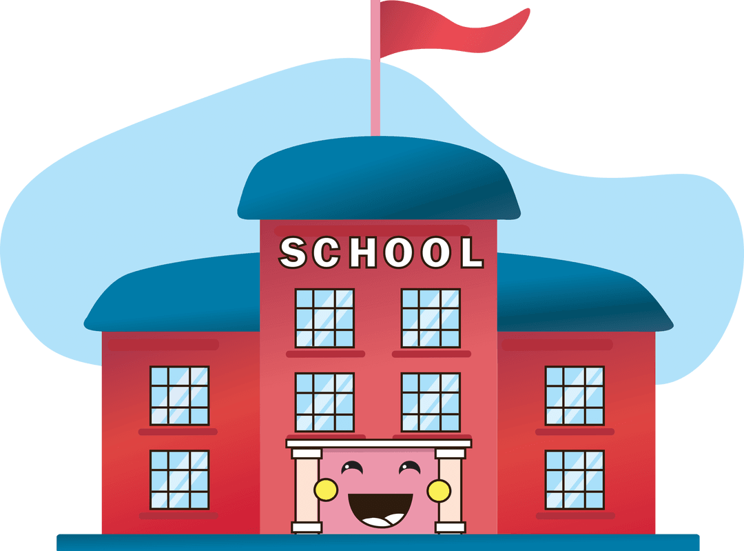 Cheerful Red School Building on Transparent Background
