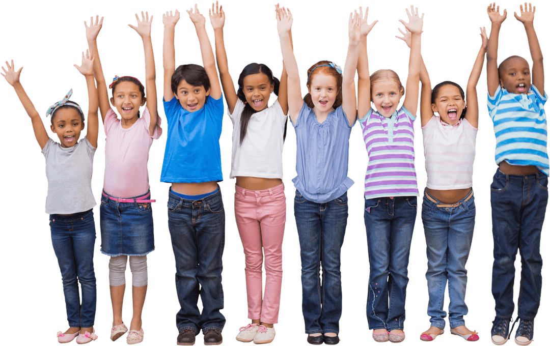 Diverse Group of Happy Schoolchildren Transparent Background