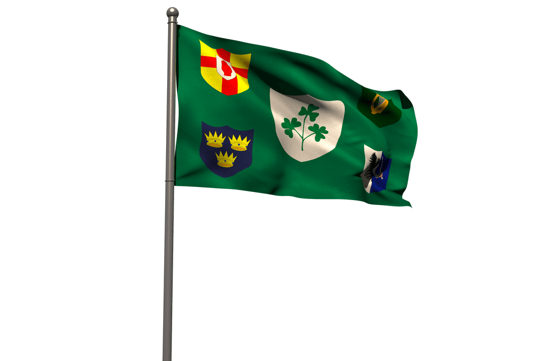 Transparent Waving IRFU Flag with Emblems on Pole