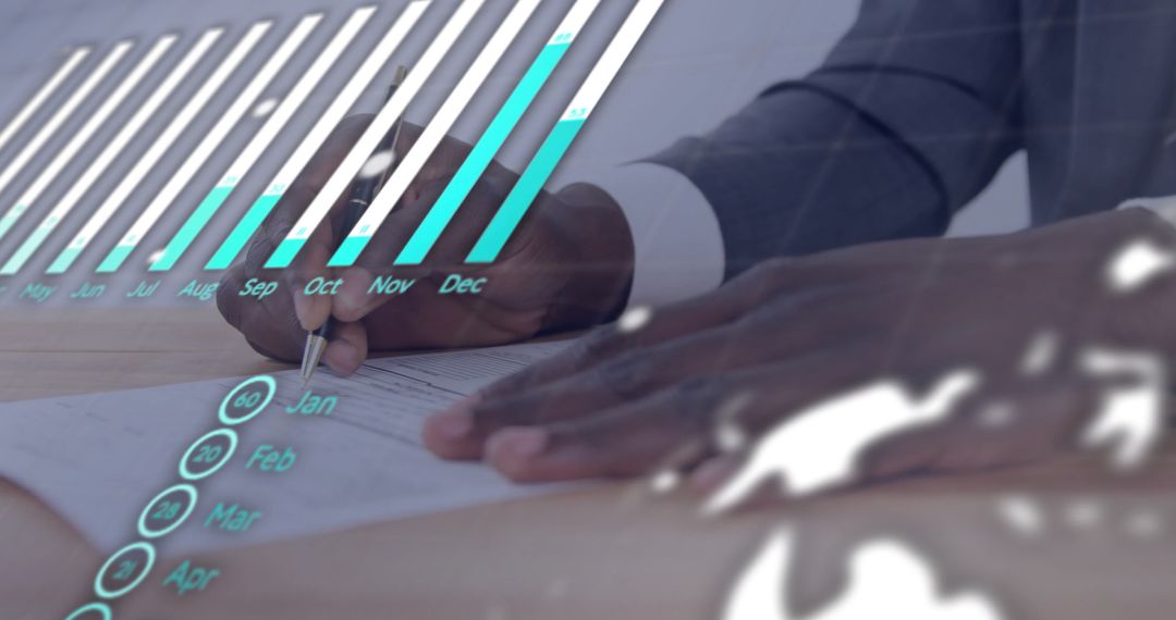 Businessman Processing Financial Data with Multiplying Charts
