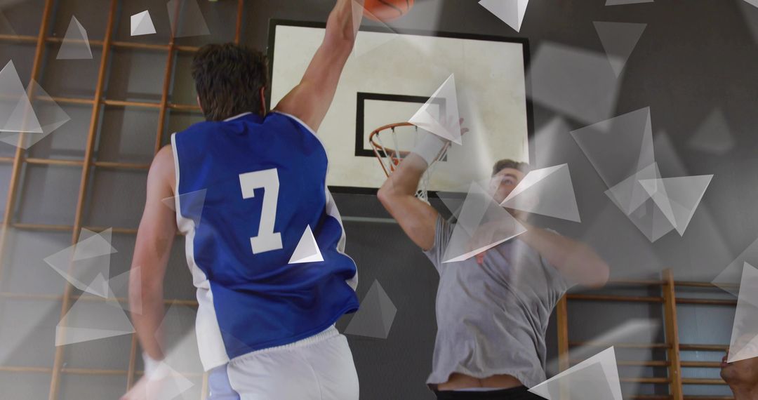 Dynamic Basketball Players in Intense Gym Dunk