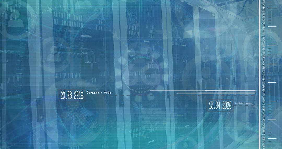 Futuristic Data Center with Digital Interface Overlay Features