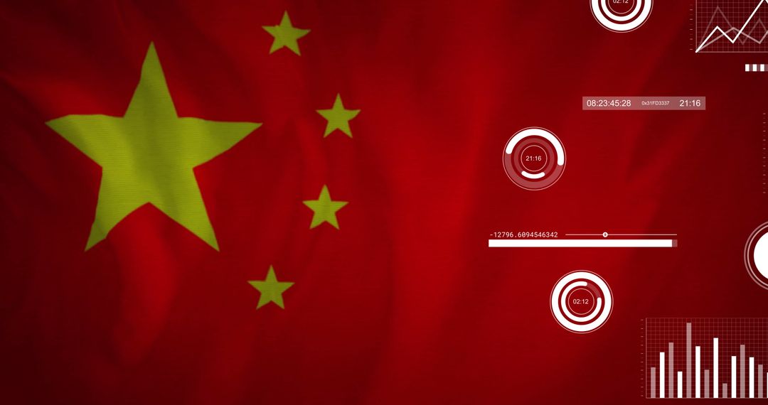 Digital Interface Data Analysis Overlaid on Chinese Flag