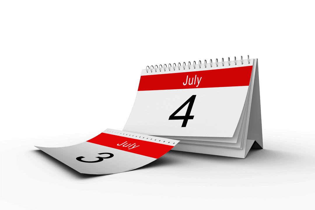 Transparent Calendar Pages Changing from 3rd to 4th of July