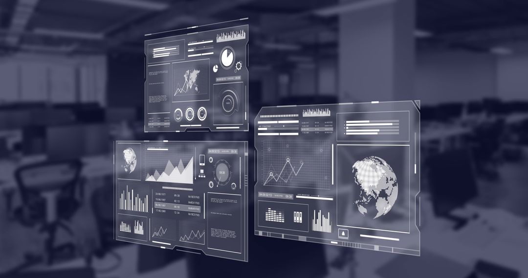 Futuristic Financial Data Holograms in Modern Office Environment