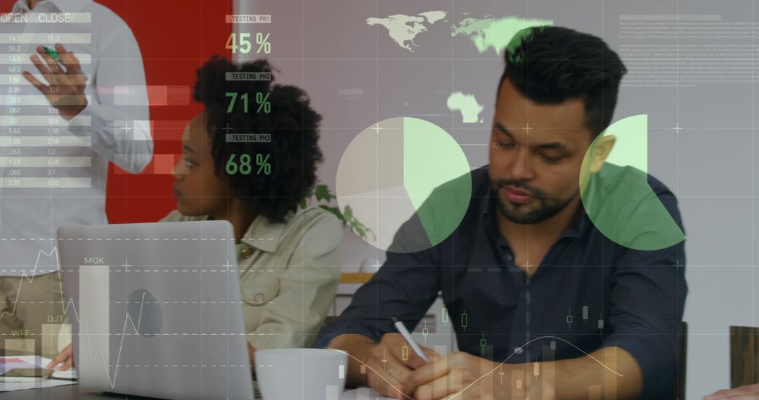 Business Professionals Analyzing Data with Virtual Elements