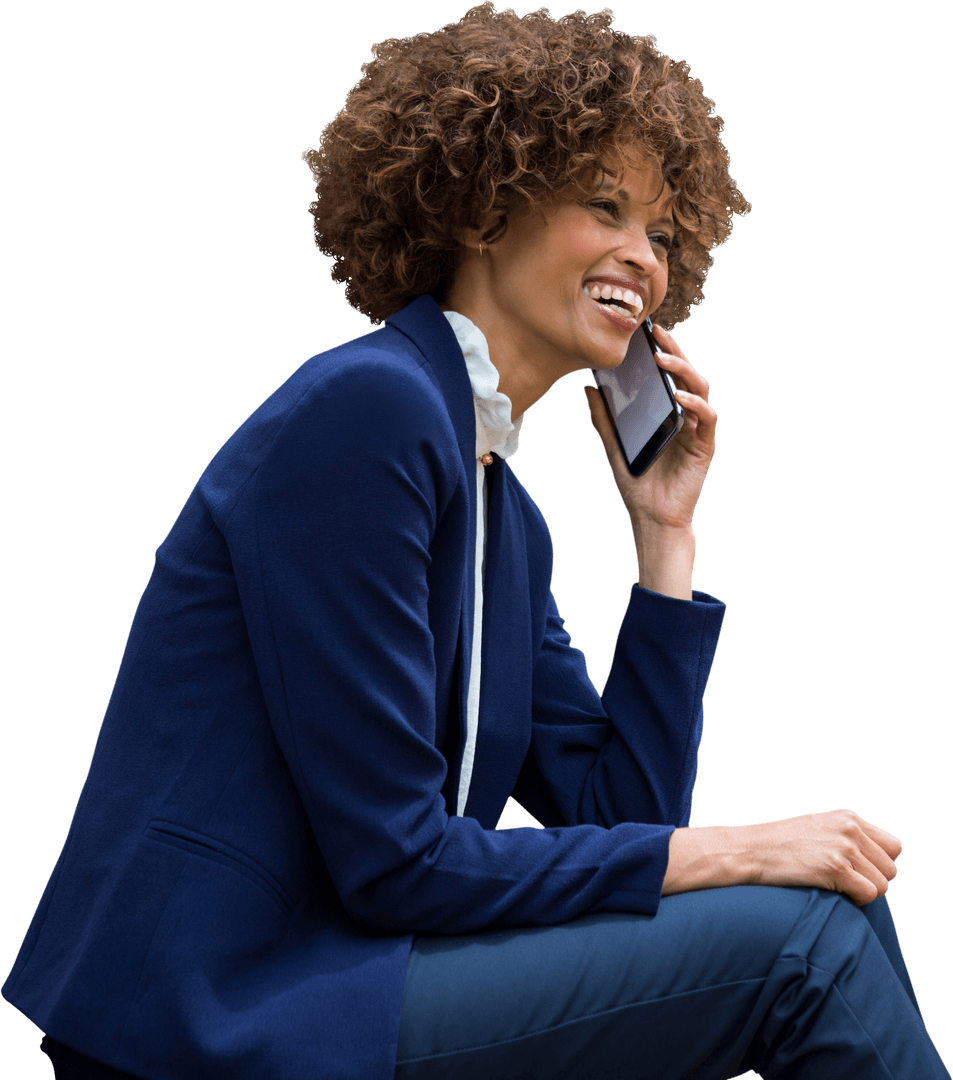 Transparent Laughing Businesswoman Using Smartphone