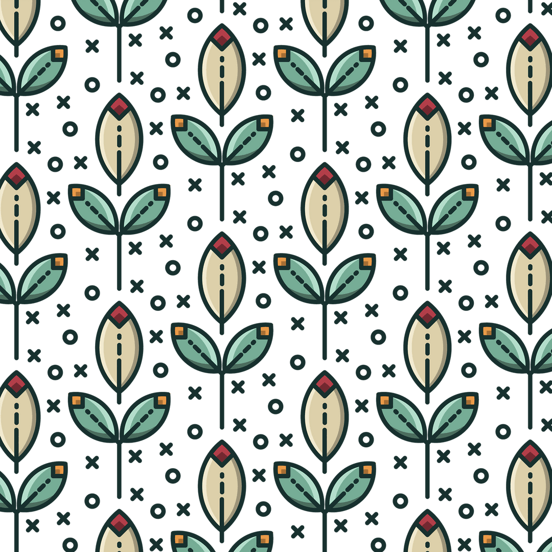 Seamless Floral Pattern with Contemporary Stylized Motifs on Transparent Background