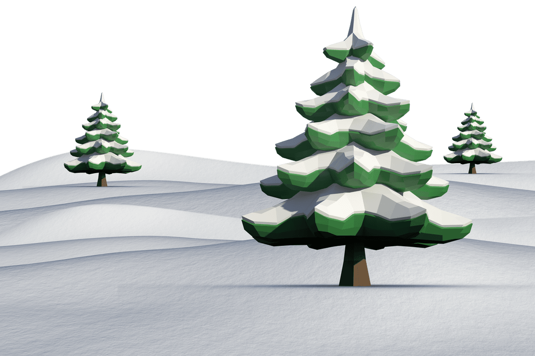 Low Poly Winter Blizzard Trees with Transparent Background