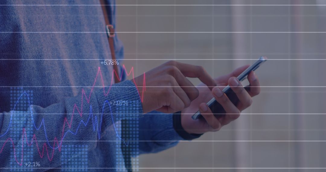 Hands Checking Mobile Financial Charts with Overlayed Graphs - Free Images, Stock Photos and Pictures on Pikwizard.com