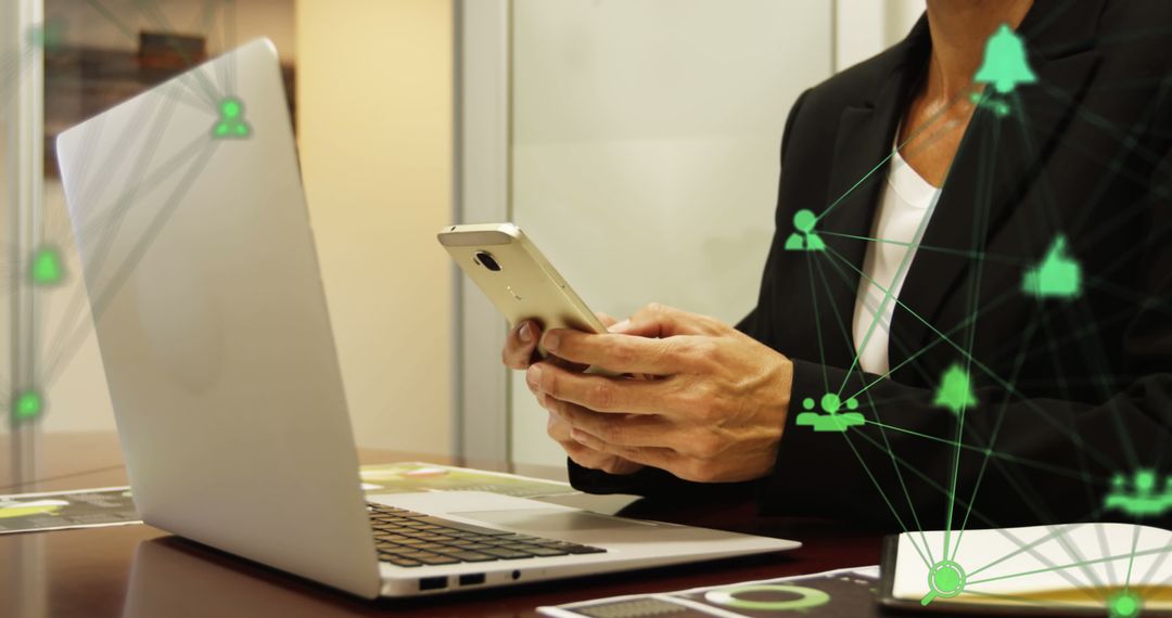 Businesswoman Engaging with Apps for Global Networking