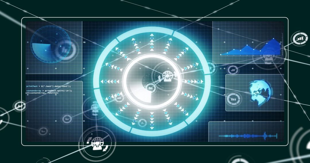 Futuristic Global Data Network with Graphs and Icons
