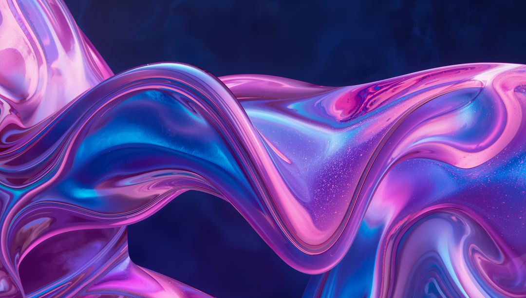 Iridescent Liquid-Metal Ribbon Flowing in Blue and Pink Gradient with Glossy Sheen