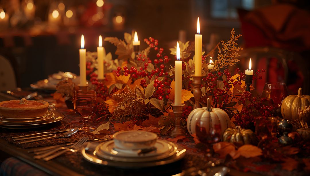 Elegant Autumn Table Setting With Candles and Seasonal Decorations