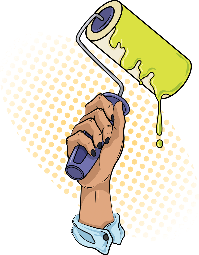 Vibrant Paint Roller in Hand on Transparent Background Vector Illustration