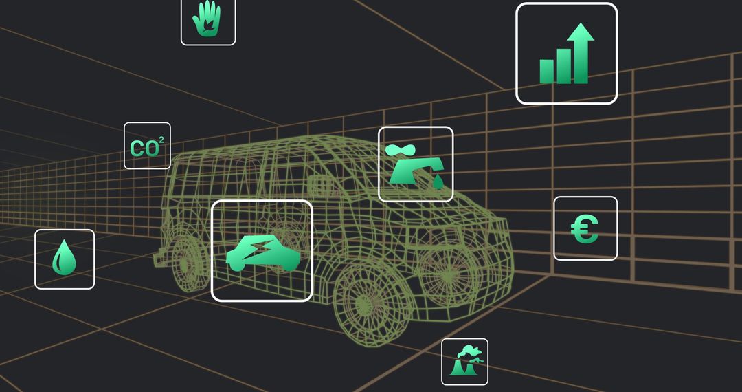 Digital 3D Car Model with Business and Environmental Icons