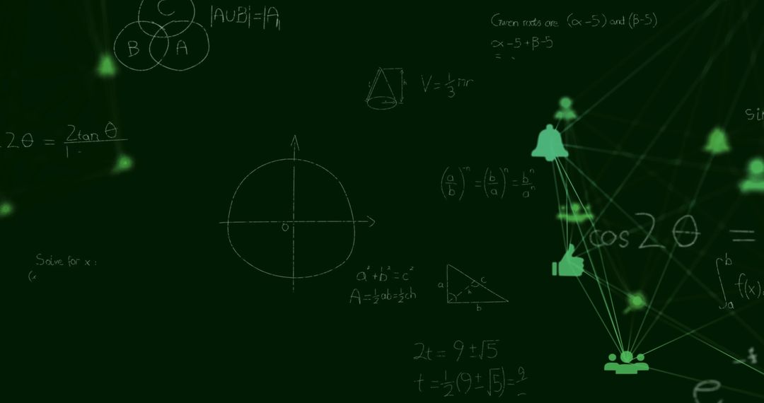 Digital Network and Mathematical Formulas on Green Chalkboard