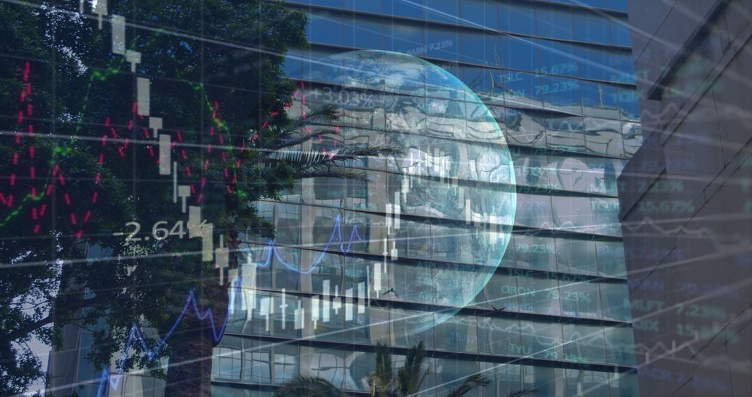 Digital Technology with Data Graphics on Modern Cityscape