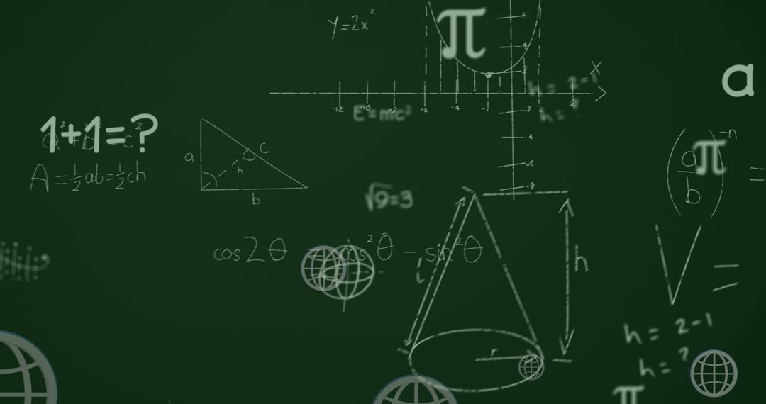 Floating Web and Math Icons on Green Background for Education