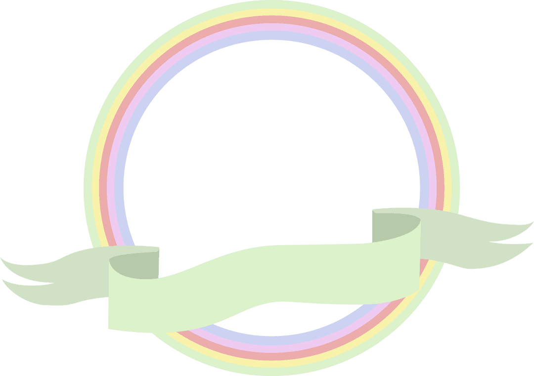 Transparent Circular Badge Icon with Pastel Rainbow and Ribbon