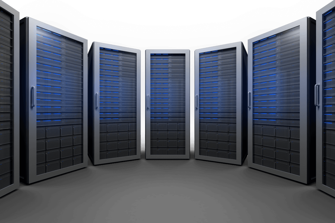 Digital Server Room on Transparent Background Illustrating Network Concept