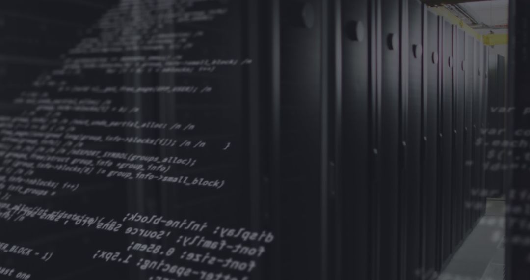 Modern Data Center with Digital Code Overlays