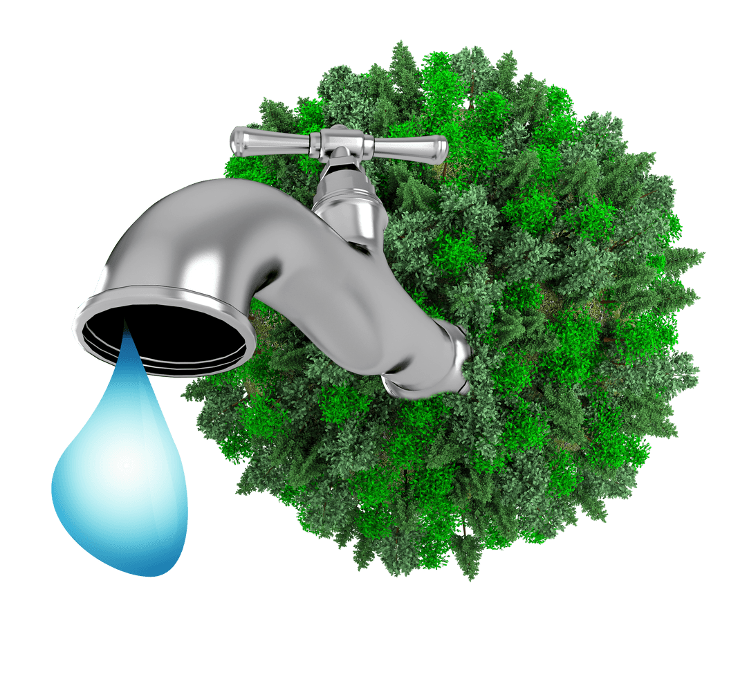 Green Planet and Faucet Concept on Transparent Background
