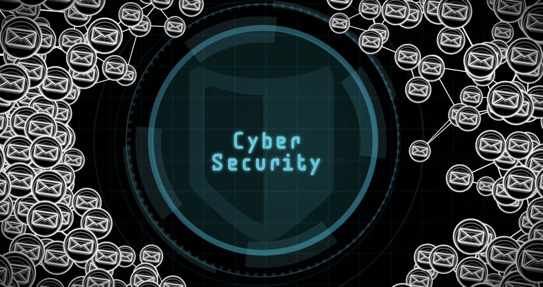 Cyber Security Network with Mail Icons and Digital Display