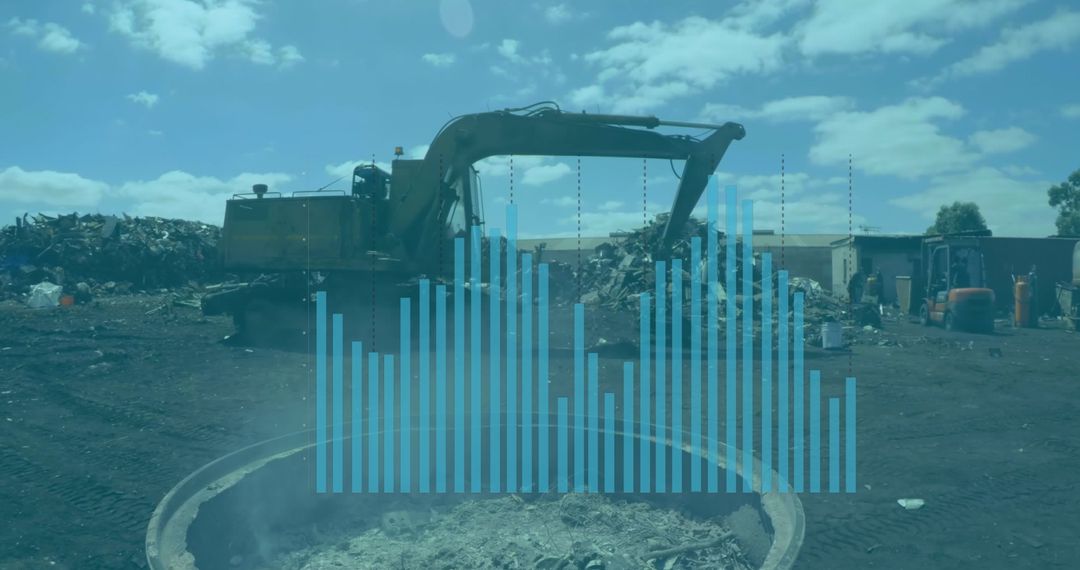 Futuristic Digital Interface with Excavator in Landfill Site