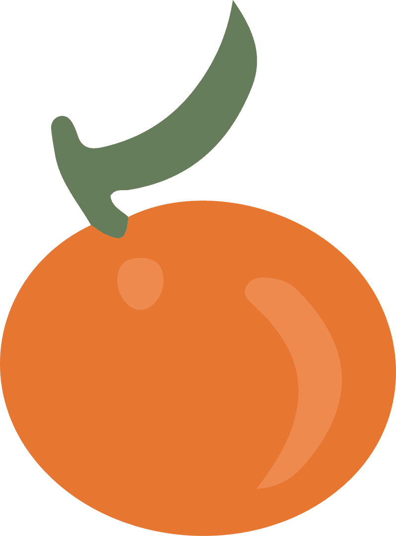 Flat Design Orange Fruit with Green Stem on Transparent Background