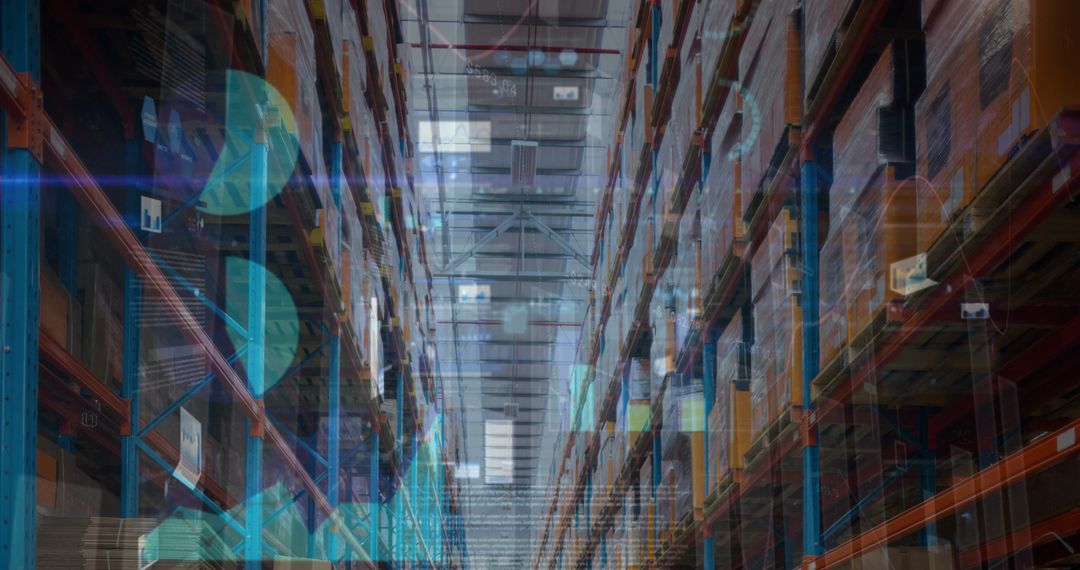 Digital Financial Data Overlay on Warehouse Interior