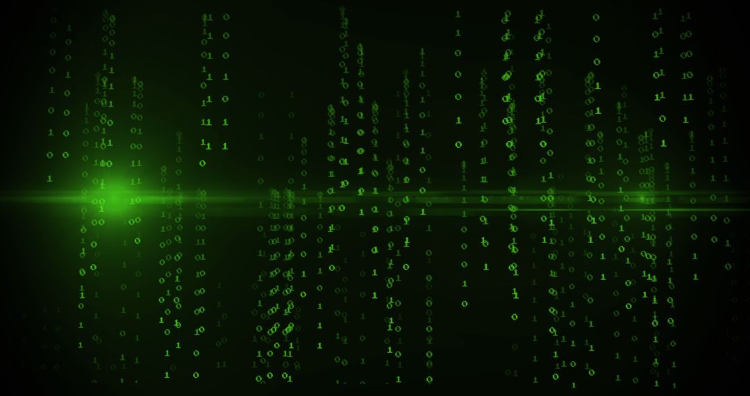 Green Binary Code Digital Matrix on Black Background