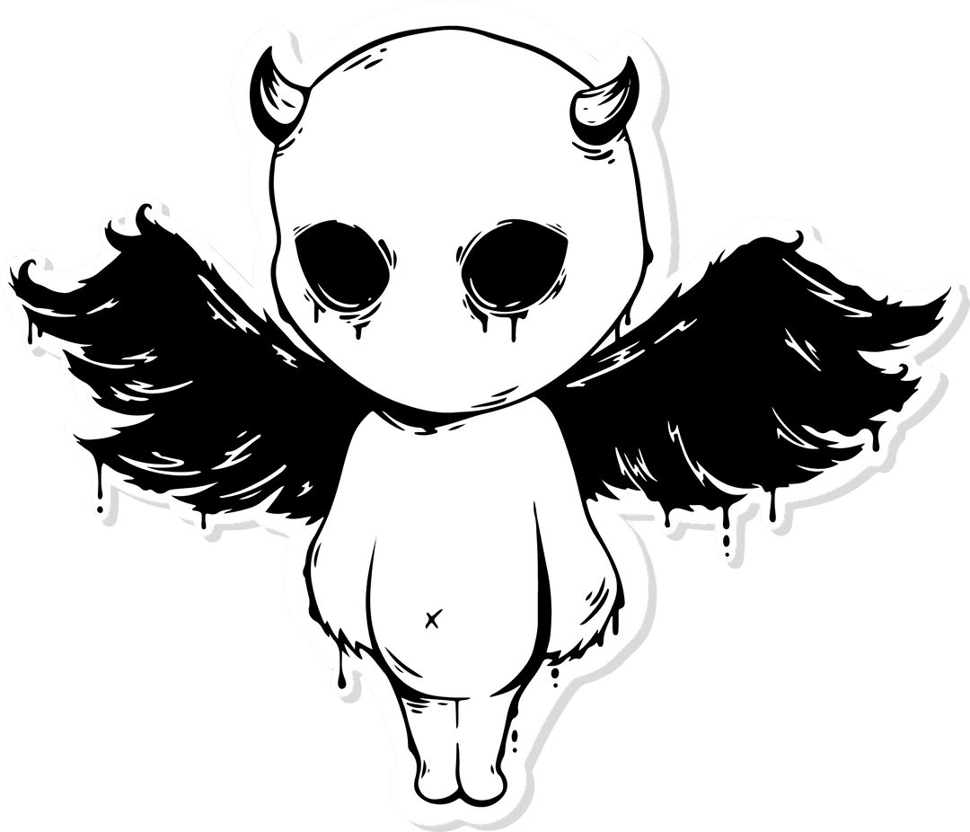 Floating Dark Angel Imp on Transparent Background Mystical Design