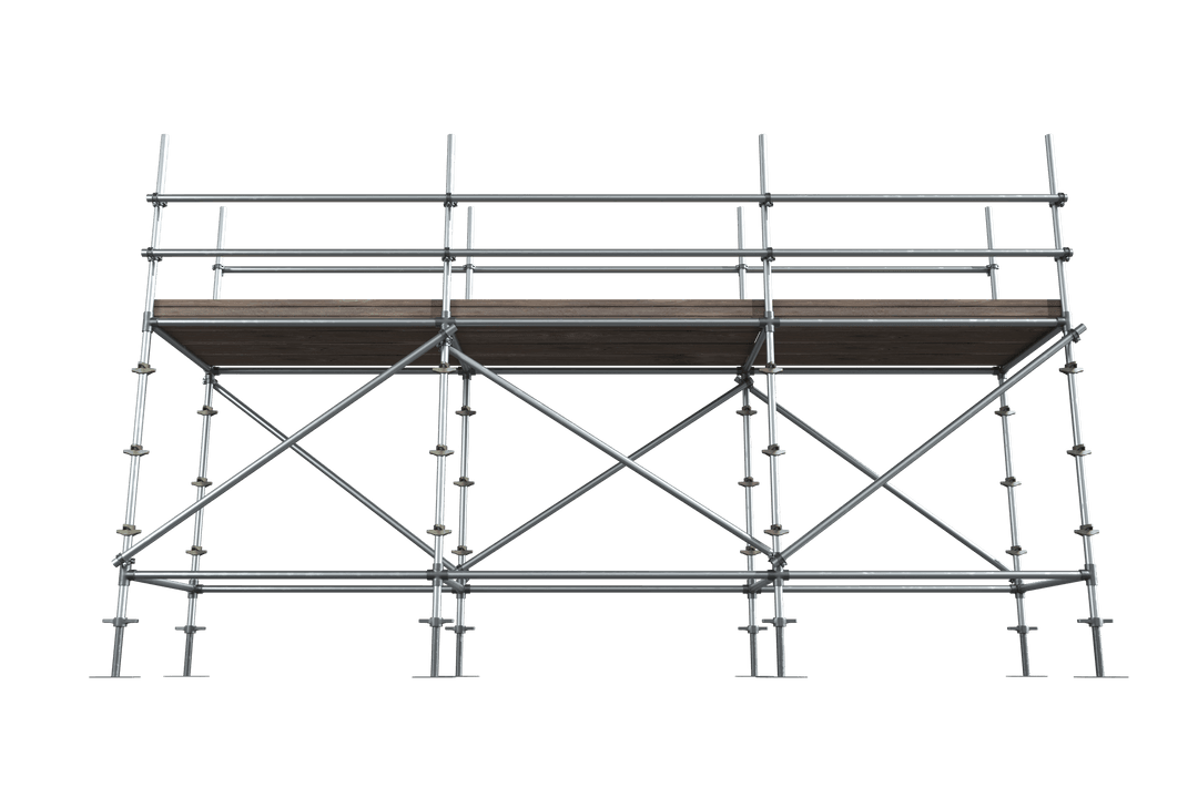 Transparent Industrial Metal Scaffolding with Wooden Platform