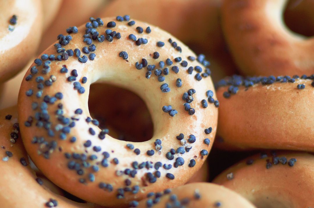 Fresh Bagels Topped with Poppy Seeds Close-Up