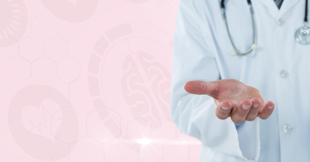 Doctor inviting you to holding his hand with pink background - Free Images, Stock Photos and Pictures on Pikwizard.com