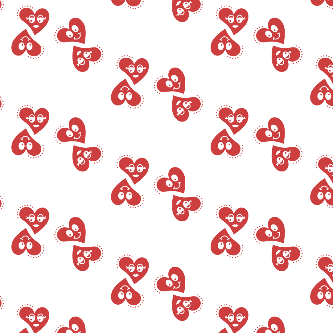 Playful Red Smiley Hearts Pattern on Transparent Background