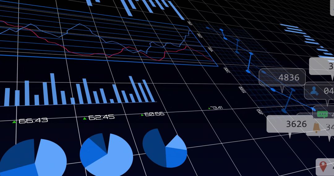 Futuristic Digital Dashboard with 3D Graphs and Infographics