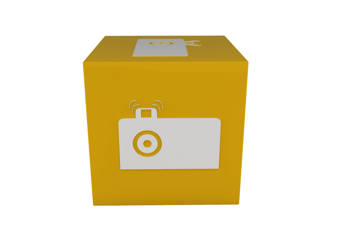 Yellow Cube with Photo Camera on Transparent Background