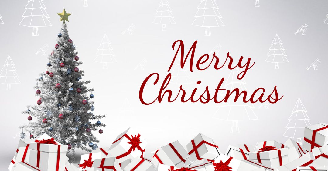 Festive Christmas Tree with Gifts and Holiday Wishes