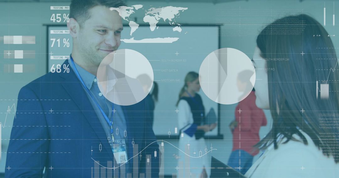 Individuals Analyzing Financial Data with Global Insights