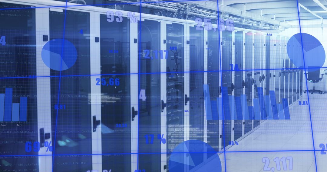 Data Visualization Overlay on Modern Server Room