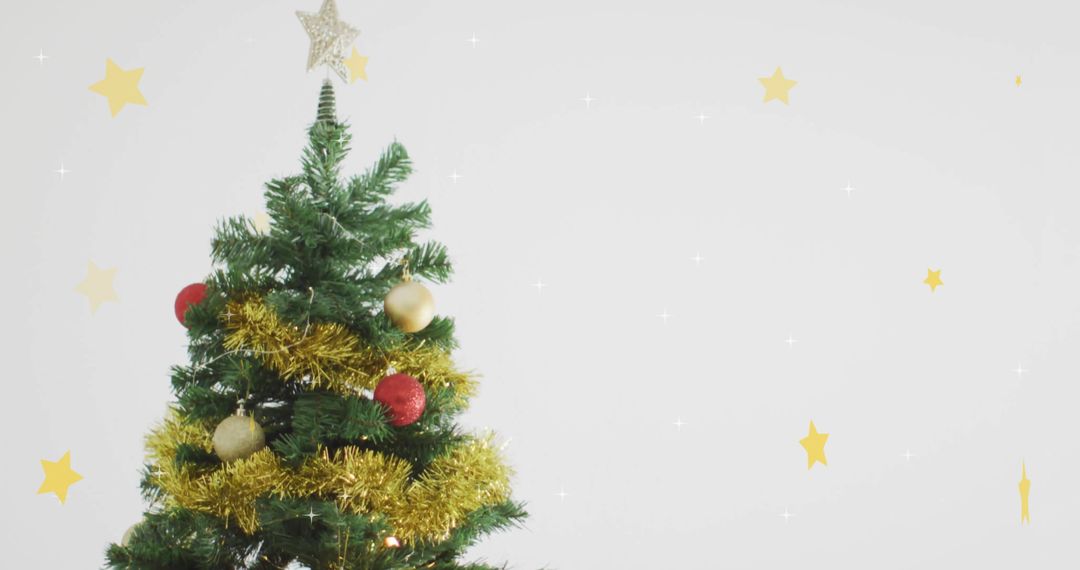 Decorative Christmas Tree with Ornaments and Stars on White