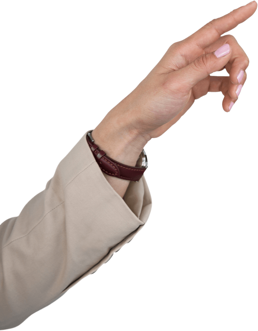 Transparent Finger Pointing by Businesswoman in Beige Suit