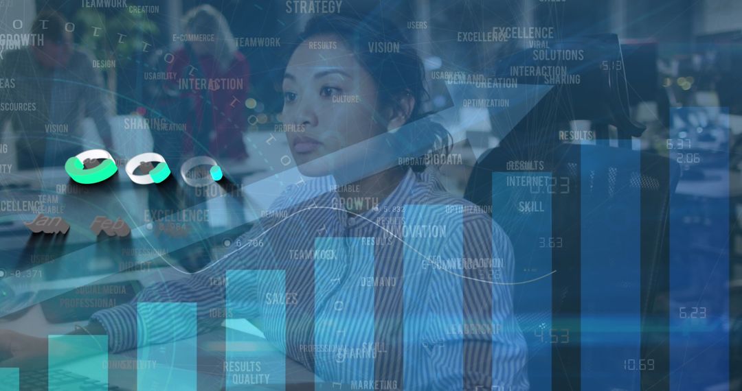 Asian Professional Analyzing Data on Computer in Modern Office