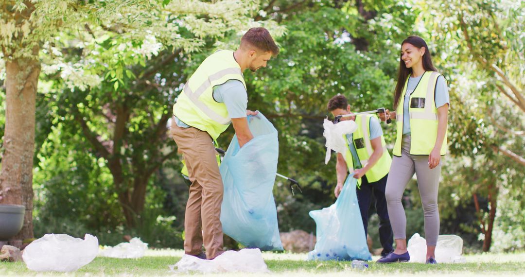 Eco Volunteers Collecting Litter in Forest for Conservation Effort