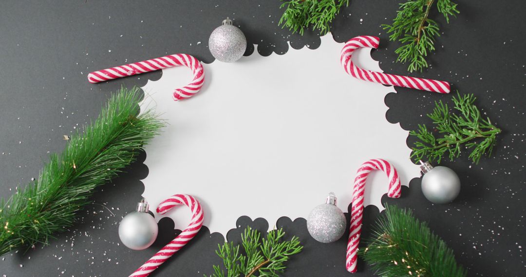 Christmas Mockup with Candy Canes, Pine Branches, and Ornaments - Free Images, Stock Photos and Pictures on Pikwizard.com