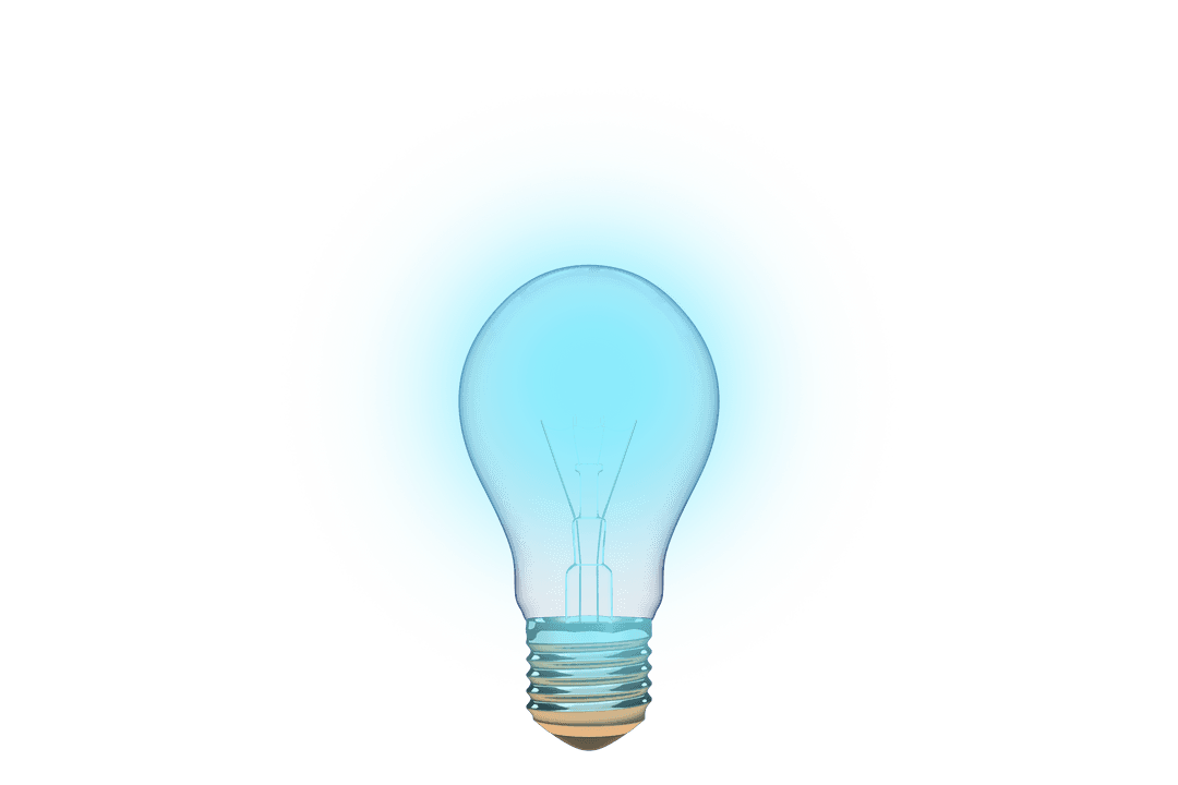 Transparent Blue Light Bulb with Glowing Halo Effect