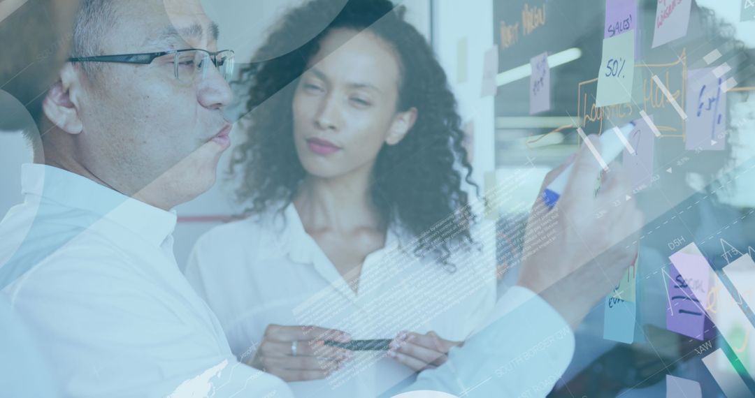 Multiracial Team Idea Collaboration with Digital Analytics Overlay